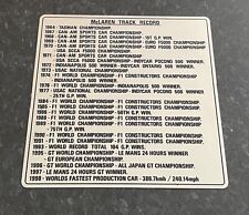 1998 Mclaren F1 Track Record Dedication Plate Emblem Plaque Rare Collectible  picture