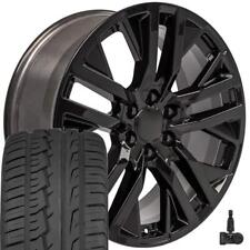 22 inch Black 5903 Rims, 285/45R22 Tires, TPMS Set Fits Silverado Tahoe picture