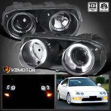 Black Fits 1994-1997 Acura Integra LED Halo Projector Headlights Lamp Left+Right picture