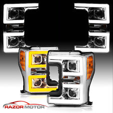 for 17-19 Ford F250 F350 XL XLT Pair Chrome Projector Headlights w/ LED Bar Tube picture