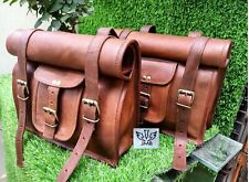 Goat Leather Motorcycle Saddle Bags Saddlebags Pouch Brown Side Panniers Bag picture