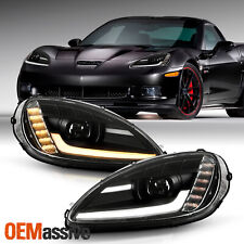 For 05-13 Corvette C6 Sequential Switchback LED Tube Projector Black Headlights picture