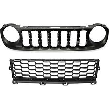 2PCS Black For 2015-2018 2019 Jeep Renegade Front Upper & Lower Bumper Grill ABS picture