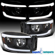 Fits 2006-2009 Dodge Ram 1500 2500 3500 Headlights LED Strip Lamps Black Pair picture