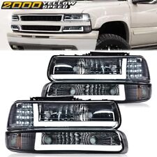 Fit For 99-02 Chevy Silverado 00-06 Tahoe Chrome LED DRL Headlights Headlamps picture