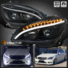 Black Fits 2008-2011 Mercedes Benz W204 Projector Headlights+LED Signal Strip picture
