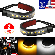 2 LED Motorcycle Turn Signals Light FORK Strip Flowing Amber For Harley Davidson picture