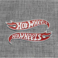 Pair Silver Red Hot Wheels Side Fender Lid Hood Badge Hotwheels Decal Emblem picture