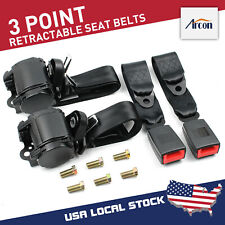 2pcs Universal Adjustable 3 Point Retractable Auto Car Seat Lap Belt Kit Black picture
