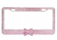 Pink 7 Rows Bling Diamond Crystal Rhinestone License Plate Frame With Bow Tie picture