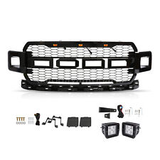 Gloss Black Raptor Style Grille For 2018 2019 2020 Ford F150 W/2Side Lights picture