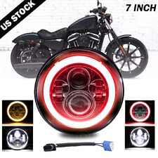 Red 7 inch LED Headlight Projector high low For Harley Street Glide Softail FLHX picture
