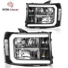 For 2007-2013 GMC Sierra 1500 2500HD 3500HD LED DRL Black Headlights Lamp Pair picture