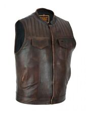 Mens Distress Brown Club Vest Premium Naked Cowhide Leather Concealed Carry P... picture