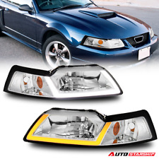 For 1999-2004 Ford Mustang GT SVT Cobra LED DRL Chrome Headlights Lamps Pair picture