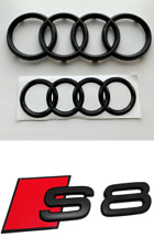 For Audi S8 Hood Rear Rings Badge Grille Emblem Trunk Sticker Matte Black 2020+ picture