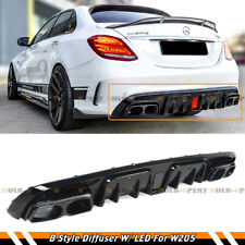 FOR 15-21 BENZ W205 C63 C43 SEDAN B STYLE SMOKE LED BUMPER DIFFUSER+EXHAUST TIPS picture