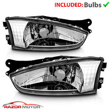[with Bulbs] Chrome Headlights Headlamps for 97-02 Mitsubishi Mirage 2Dr Coupe picture