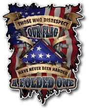 Never Been Handed Folded Flag Decal Sticker Cars Trucks Military Fallen Soldier picture