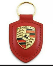 Red CARMINE Porsche Crest KeyChain Leather New 911 Boxster Panamera Macan TURBO picture