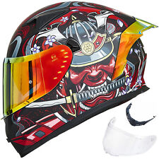 ILM Armor Red Full Face Motorcycle Helmets Mirrored&Clear Visors 2 Fins DOT picture