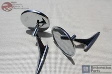 66-68 Chevy Bowtie Logo Outside Door Mounted Rear View Mirror Ribbed Base Pair picture