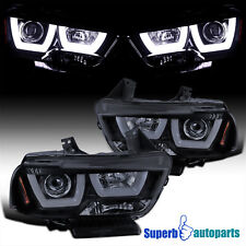 Fits 2011-2014 Dodge Charger Glossy Black LED Halo Projector Headlights Smoke picture