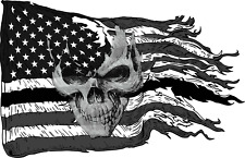 American ripped flag black & white with skull decal picture