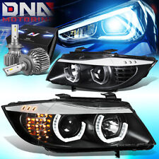 FOR 2009-2012 BMW E90 3D LED U-HALO HEADLIGHT LAMPS W/LED KIT SLIM STYLE BLACK picture