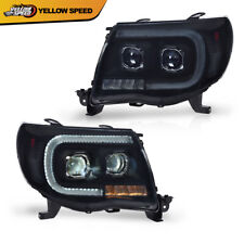 Fit For 05-11 Toyota Tacoma Dual LED Tube projector Headlights Lamp Black Smoked picture