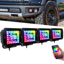 4x 4Inch Square LED Work Light Spot White/Amber Strobe Pods with Chaser RGB Halo picture