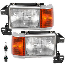 Pair Headlights Lamps For Ford Bronco F-Series Truck 87-91 w/ Chrome Trim LH+RH picture
