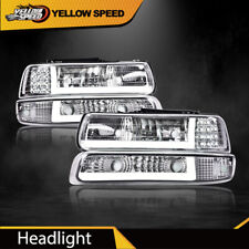 LED DRL Chrome Headlights+bumper Lamps Fit For 99-02 Chevy Silverado 00-06 Tahoe picture