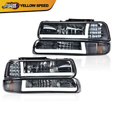 Fit For 99-02 Chevy Silverado 00-06 Tahoe LED DRL Amber Headlights +Bumper Lamps picture