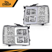 Fit For 07-13 Chevy Silverado 1500 2500 LED Bar Tube Chrome Headlights picture