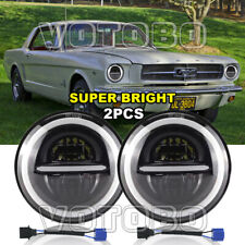Pair 7 INCH Round Led Headlights Hi/Lo Beam Halo DRL For Ford 1965 -1973 Mustang picture
