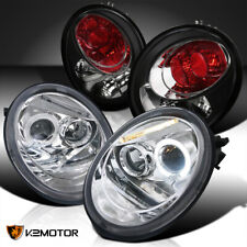 Fits 1998-2005 VW Beetle Clear LED Halo Projector Headlights+Black Tail Lamps picture