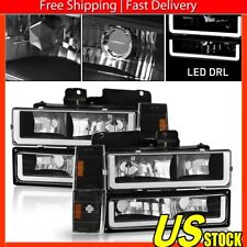 Fits 1994-1998 Chevy C10 C/K Tahoe LED Tube Clear Headlights+Corner+Bumper Lamps picture
