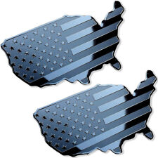 2 Pcs Metal American USA Flag Map Emblem Decal for Car Truck SUV Fender Badge picture