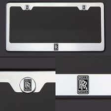 Rolls Royce Logo Black Laser Engraved Stainless Steel License Plate Frame Chrome picture