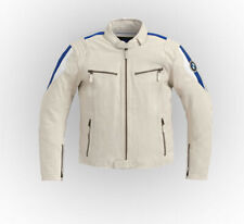 Handmade Genuine Men Leather Jacket Racing White Sports Armored Motorbike Jacket picture