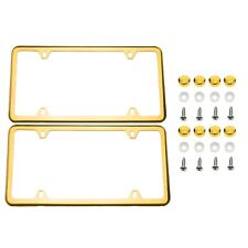 2PCS SLIM 24k Gold Plated STAINLESS STEEL LICENSE PLATE FRAME SCREW CAP-4 HOLE picture