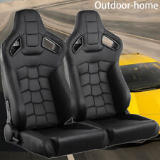 2Pcs Black Universal Recline Bucket Seats Cars Front-Back Adjustable Racing Seat picture