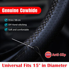 Genuine Leather DIY Car Steering Wheel Cover Anti-slip For 15