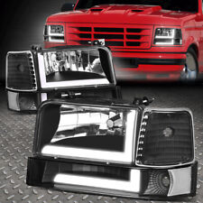 [6PCS] FOR 92-96 FORD F150-F350 DUAL LED DRL HEADLIGHT BUMPER LAMP BLACK/CLEAR picture