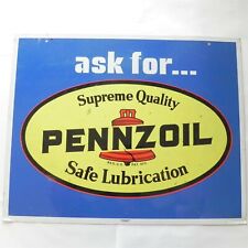 PENNZOIL GAS OIL SERVICE STATION METAL SIGN DOUBLE SIDED WALL DECOR BLUE 23x18 picture