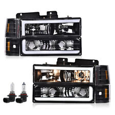 Fit  For 88-98 Chevy GMC Sierra C/K Silverado Black LED Tube Headlights Lamps picture