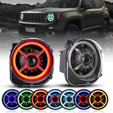2X 9'' Inch LED headlights RGB Color DRL Angel Eyes For 2015-2021 Jeep Renegade picture