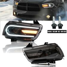 Pair LED DRL Headlight Dual Beam Halogen Model For 2011-2014 Dodge Charger picture