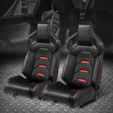 Pair of Universal Black Vinyl Red Stitching Reclinable Racing Seats w/ Sliders picture